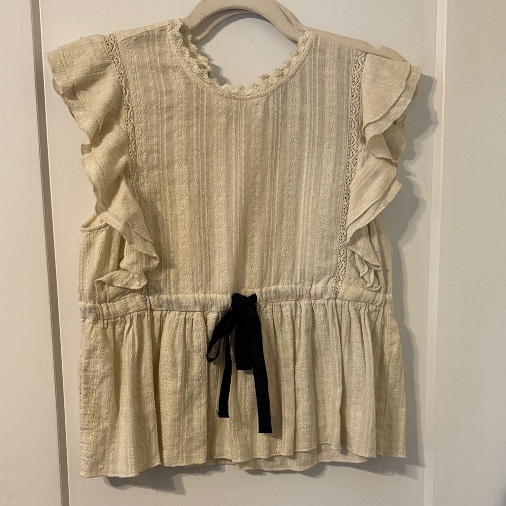 Zara Cream Ruffle Blouse with Black Bow